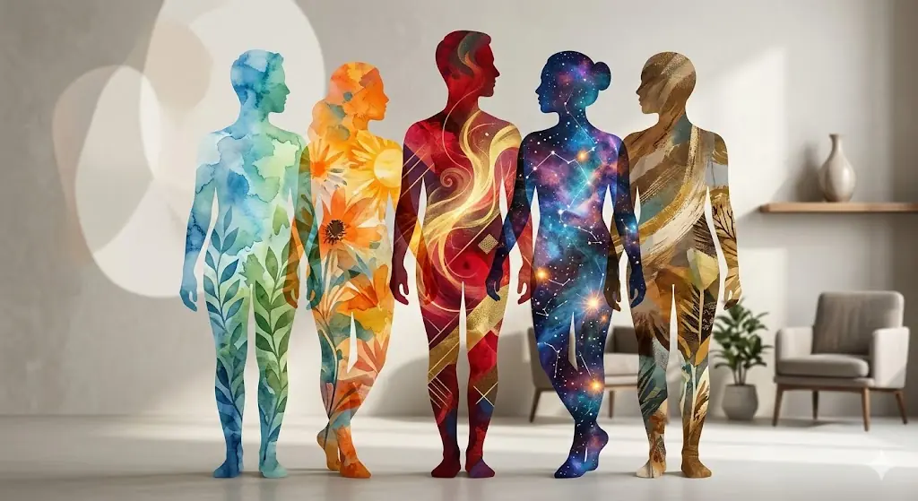 Siluetas humanas entrelazadas representando la diversidad de tipos de personalidad MBTI.