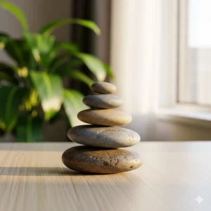 Piedras zen en equilibrio y entorno relajante para el curso de mindfulness online para principiantes