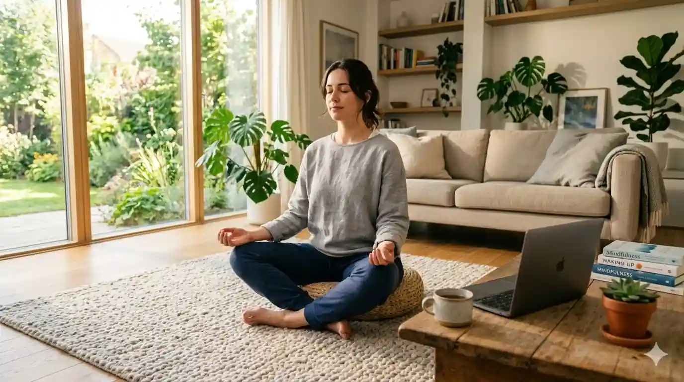 programa de mindfulness Persona practicando atención plena y reduciendo el estrés con un programa de mindfulness online