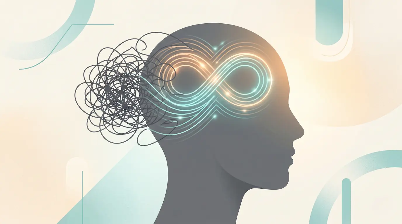 El Autismo en Adultos: Etiopatogenia Neuroquímica y Diagnóstico Diferencial 2 Cabeza con pensamientos enredados e infinito.