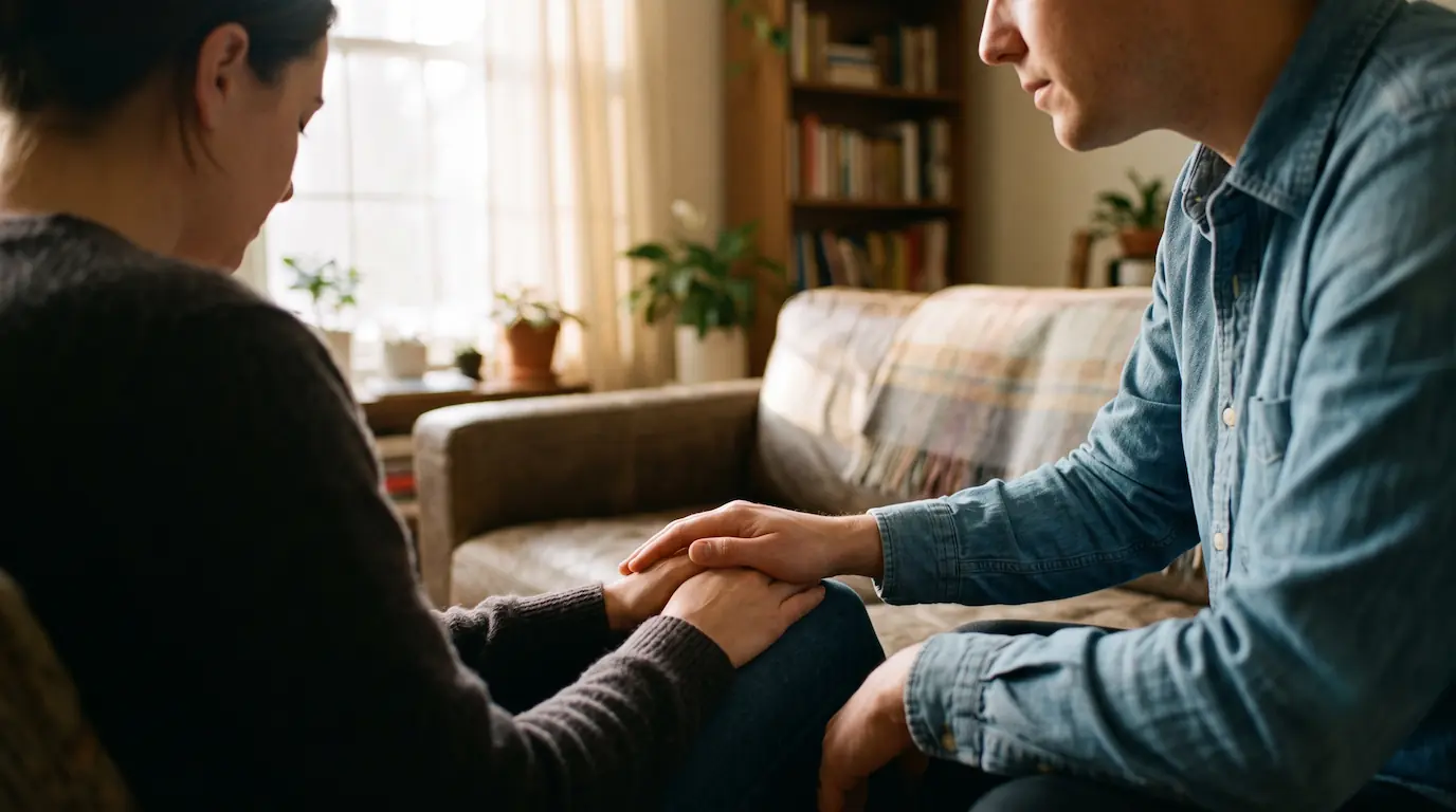 Prevencion del suicidio. Apoyo emocional entre dos personas.
