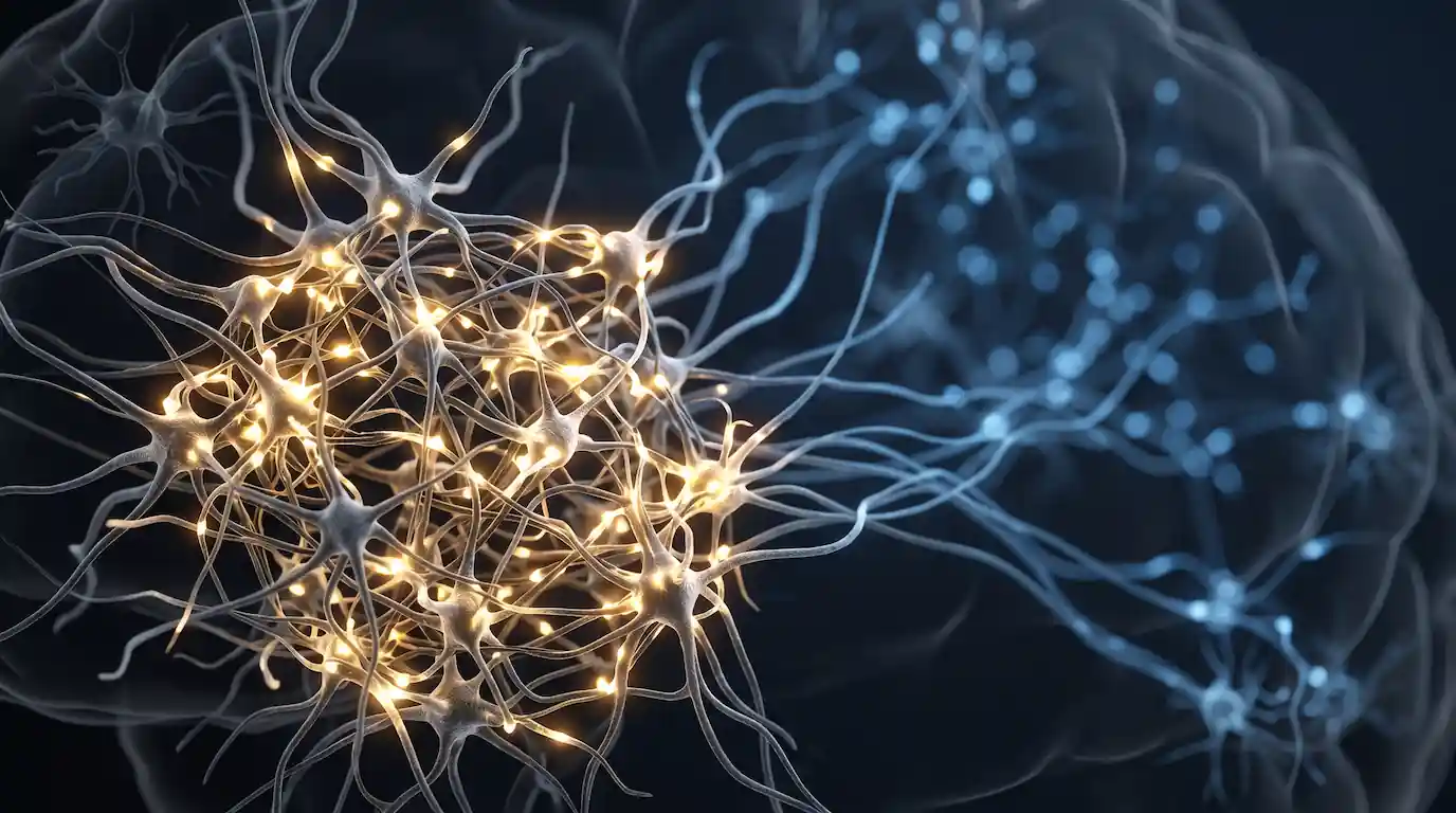 cerebro autista cerebro autista. Neuronas brillantes en fondo oscuro